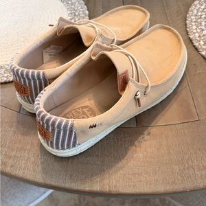 Hey Dude Beige and Striped Loafers